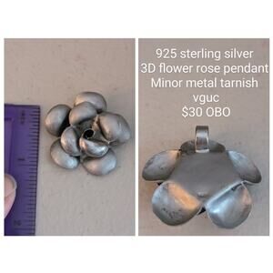 925 sterling silver 3D flower rose pendant